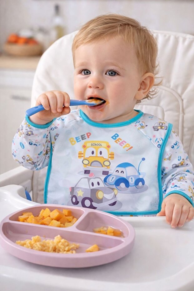 Baby Car Patterned Waterproof Long Sleeve Food and Activity Bib