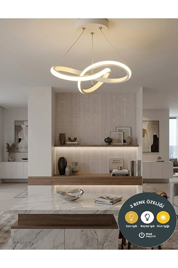 Lzy Avize Store Kar Çiçeği Beyaz 3 Renkli Sarkıt Avize Modern Salon, Mutfak, Çocuk Odası ve Antre Aydınlatma