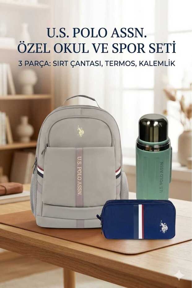 School Backpack, Pencil Bag, Steel Flask 600 ml Premium Set
