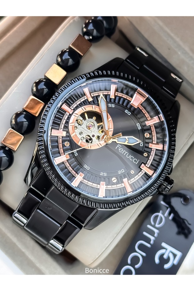 Steel Band Black Dial Automatic Movement Men's Wristwatch