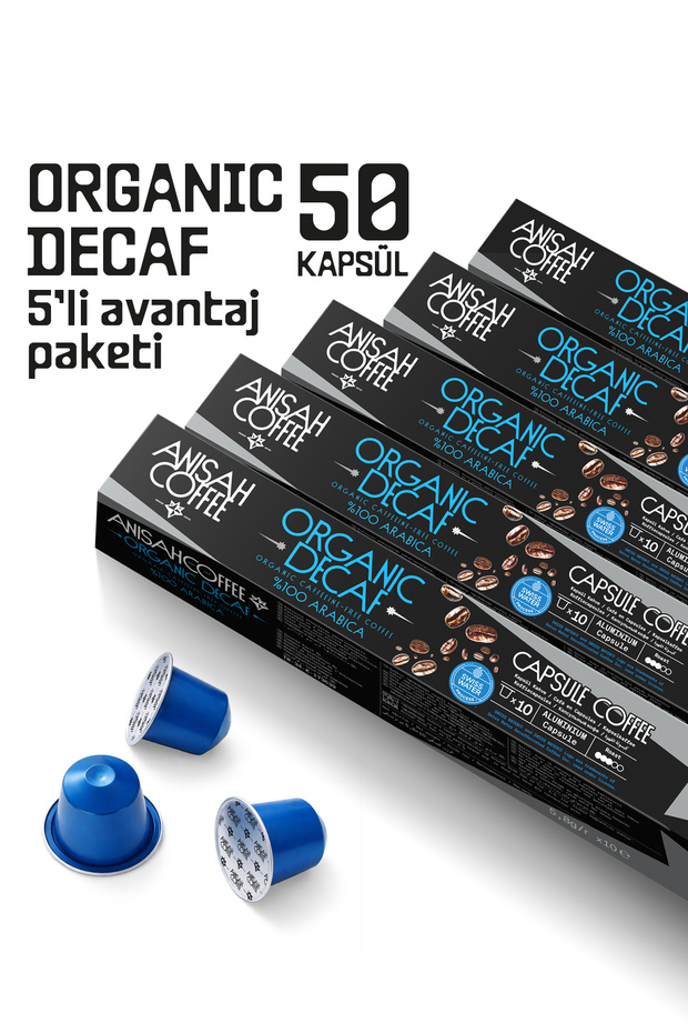 Organic Decaf Caffeine-Free Capsule Coffee | 5X10's | Nespresso Compatible | Aluminum Capsule