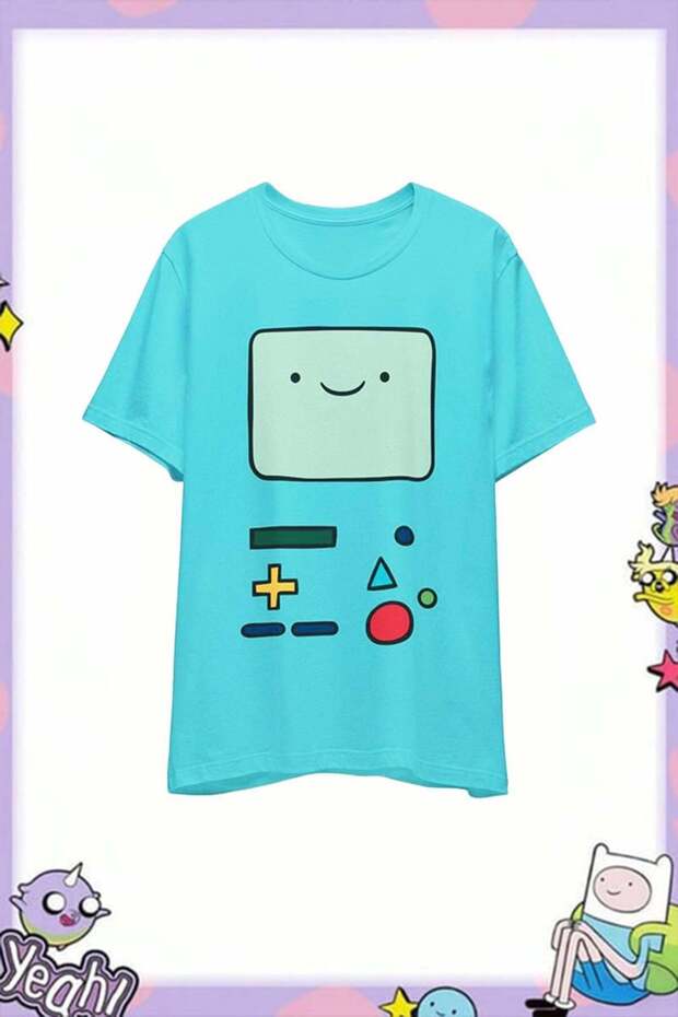 تي شيرت أزرق اللون من Adventure Time BMO Y2K للجنسين