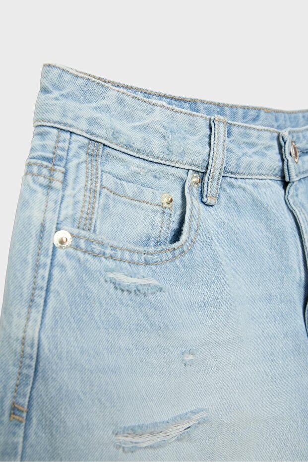 D75 distressed denim şort - 8