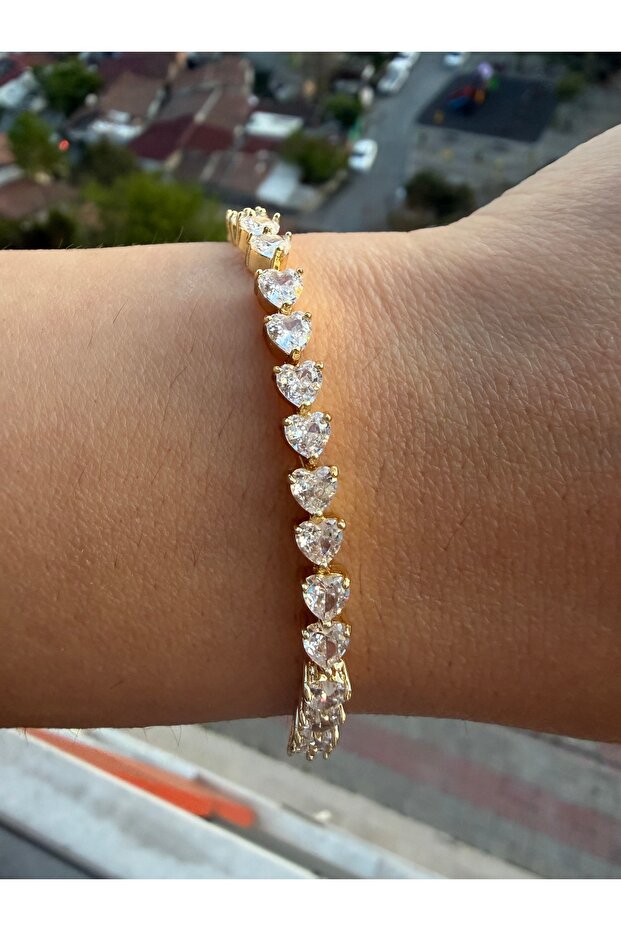 Steel Zircon Stone Heart Waterway Bracelet Does Not Tarnish. 29cm. Adjustable.