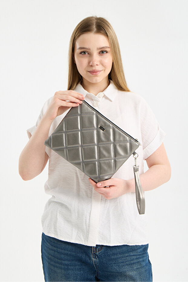 Lavita Portfolio & Clutch Bag with Removable Wrist Strap Gray 25 X 19 cm