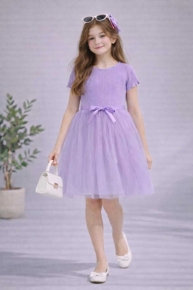 Girls' Princess Short Sleeve Dress with Tulle