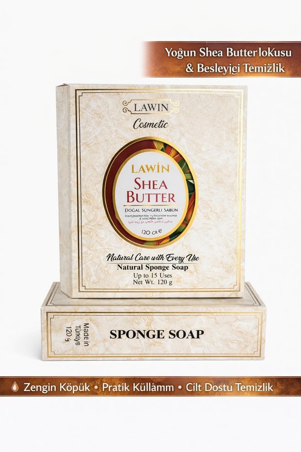 Shea Butter Natural Sponge Soap – Bath Sponge, Exfoliating Effect, Rich Foam