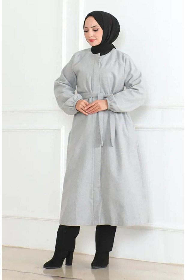 Hidden pat belted stamp coat 0504-01 gray