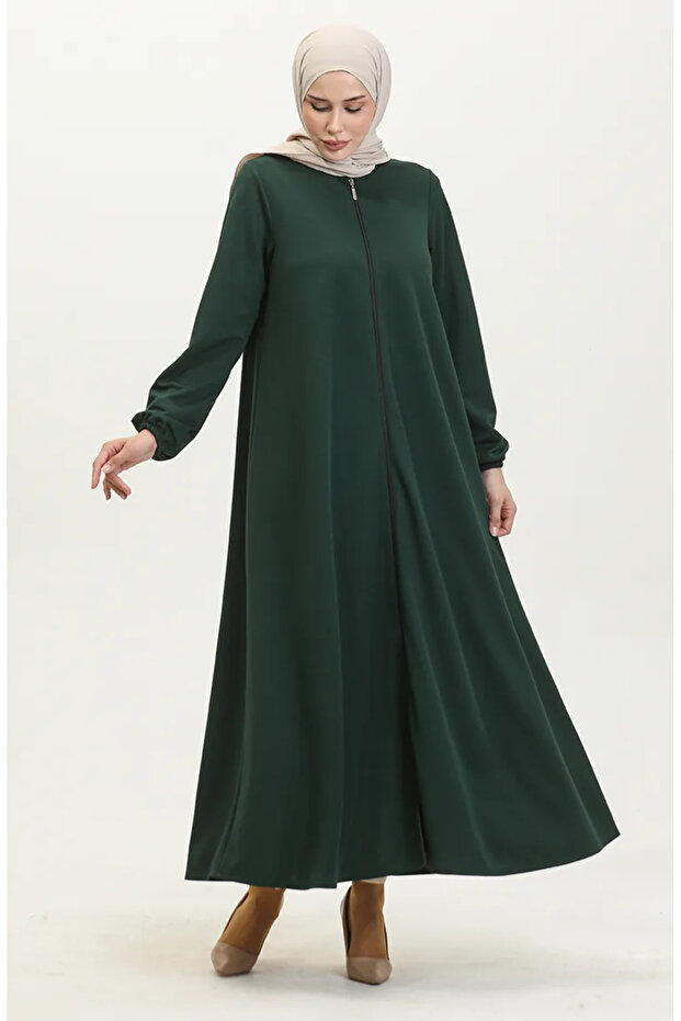 Zippered double mevlana abaya 2029-02 emerald green