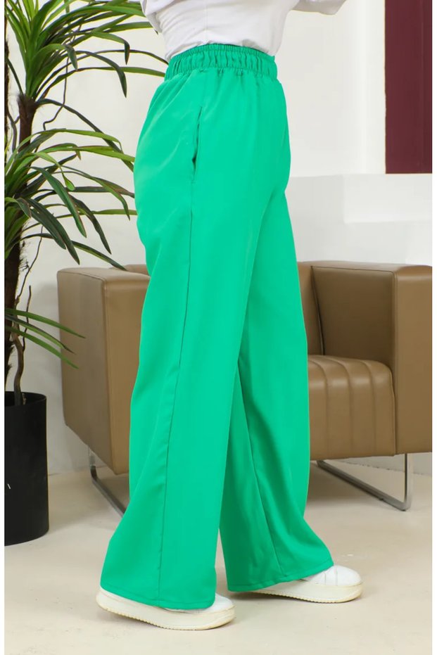 Elastic Waist Wide Leg Trousers 4501-03 Green