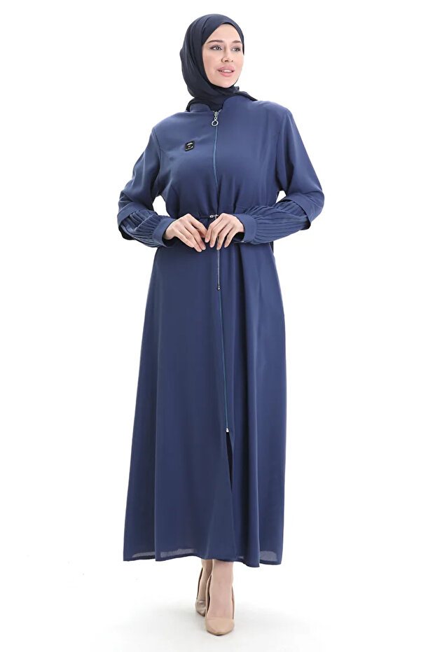 Large Size Sleeve Pleated Lace up Ferace 6194-04 Indigo