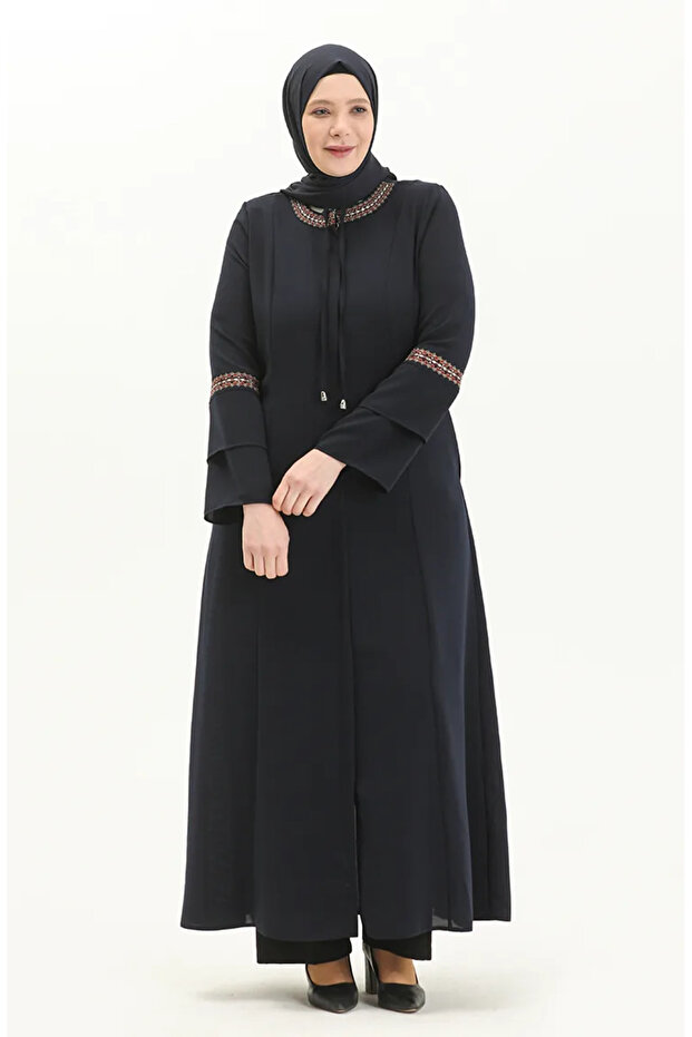 Large size embroidered abaya 5046-02 navy blue