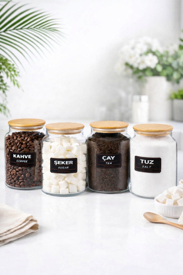 4-Piece 1000ml Tea Sugar Coffee Salt Jar Countertop Food Storage Container