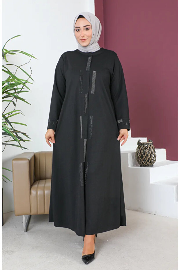 عباية حجرية كبيرة الحجم 5057-01 أسود 5057-01