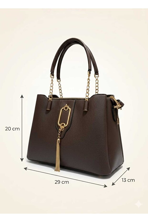 4 Compartment Women's Shoulder Bag with Gold Accessories - Crossbody Strap