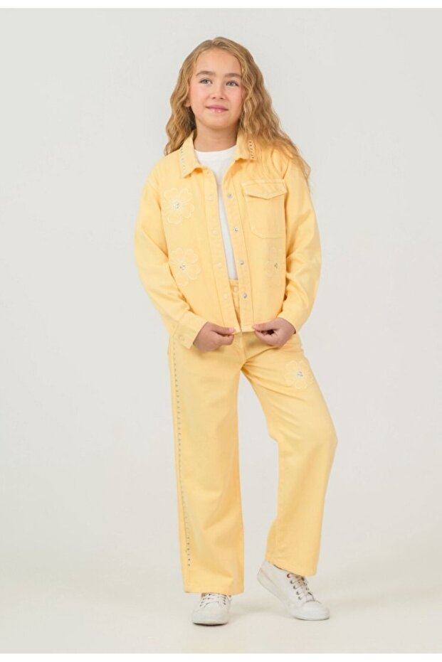 Girls' Embroidered Jacket-T-Shirt-Pants 3-Piece Set (One Size, One Size up Recommended)