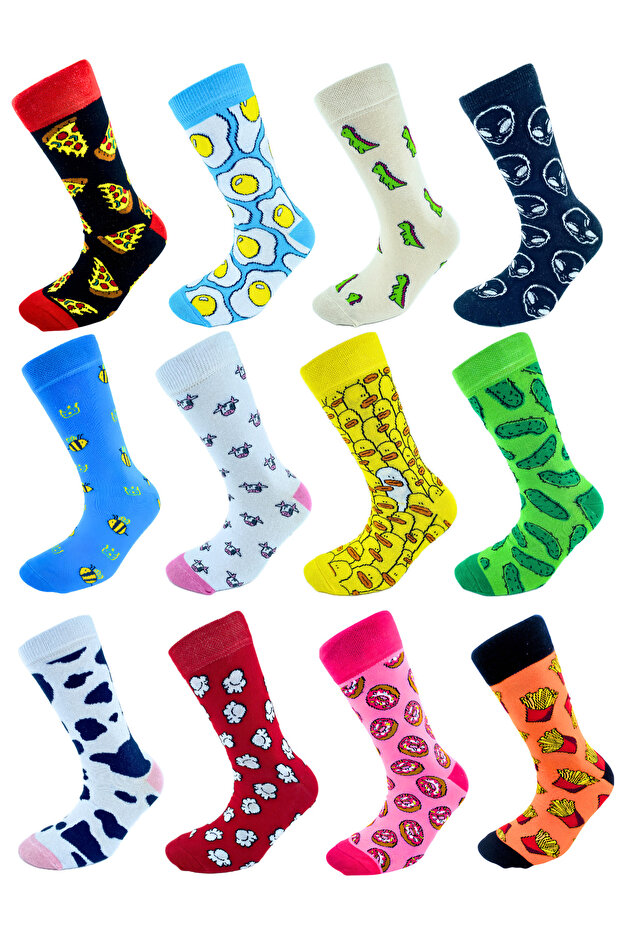 Unisex Set of 12 Colorful Patterned Socks