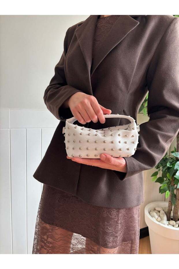 Women's Elya Model Studded Chain Strap Mini Hand and Shoulder Bag