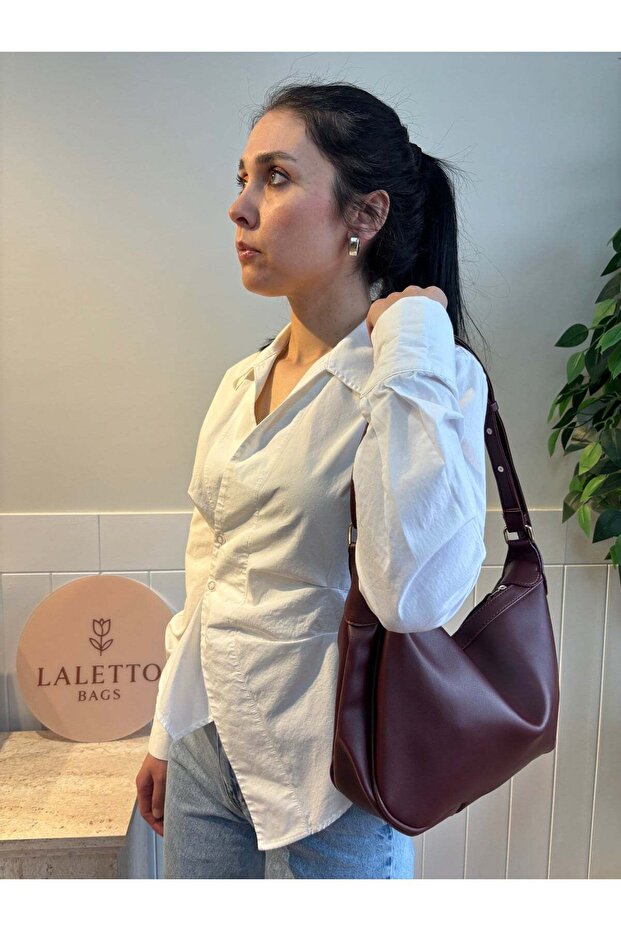 Women's Burgundy Camellia Model Casual Adjustable Strap Cross Shoulder Bag