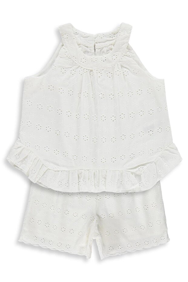6-9 Years Old Set with Ruffled Hem - Off-White