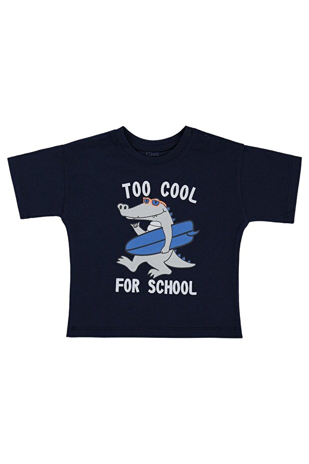 Too Cool for School Printed T-Shirt for 6-18 Months - Navy Blue