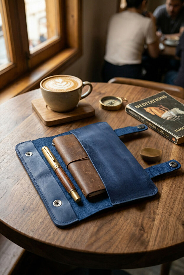 100% Genuine Leather Roll-Up Pen Holder, Multi-Purpose Leather Case with Snap Closure