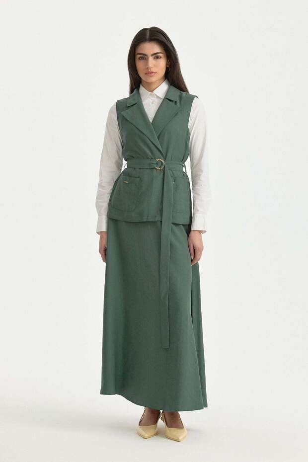 Vest Tie-Detail with Skirt TENCEL™ Set Emerald