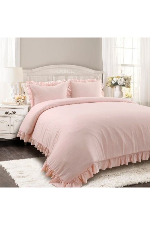 Single Pink Frilly Duvet Cover Set Cotton Satin