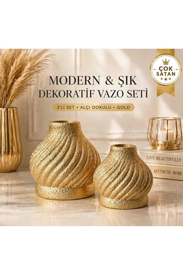 Modern Curved Decorative Vase Set of 2 – Ceramic-Looking Matte Texture, Home Decoration