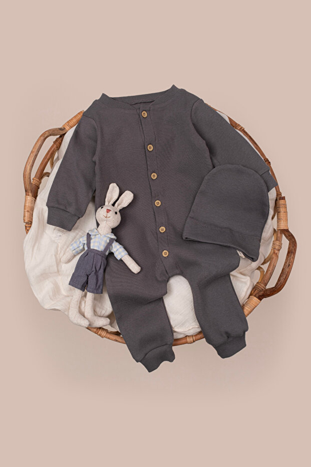 Baby Girl Boy Romper Long Sleeve Beret Embroidered Ribbed Knit Rompers
