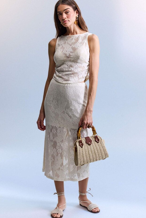 Normal Waist Lace Midi Skirt H4046Ax26Sm