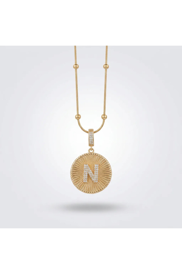Special Series Tarnish-Free Steel Zircon Stone Dorica Chain Letter Pendant - Medallion Necklace