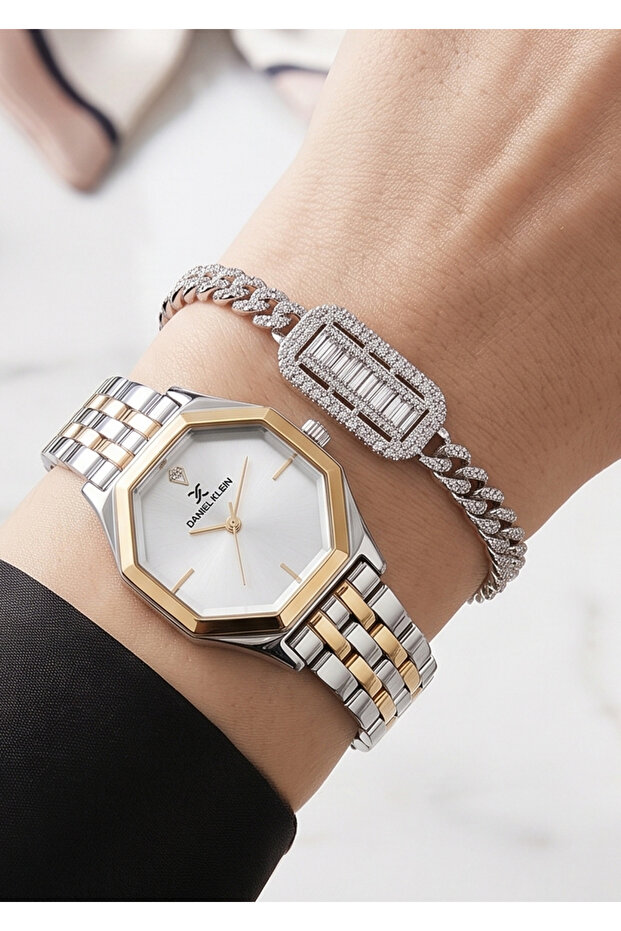 Women's Silver Frame Bracelet Metal Cord Wristwatch - Cutout Glass Modern Design