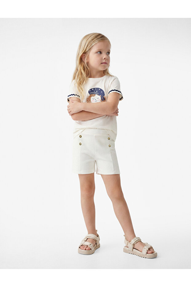 Button Detailed Viscose Blend Elastic Waist Shorts