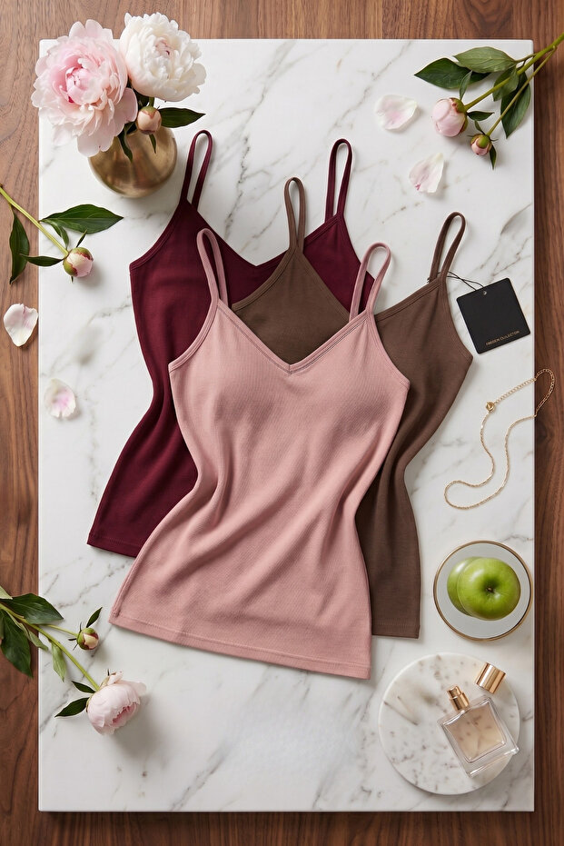 Women's Cotton & Modal 3-Piece String Strap Tank Top – Non-Sweating Soft Texture & Flexible Wear