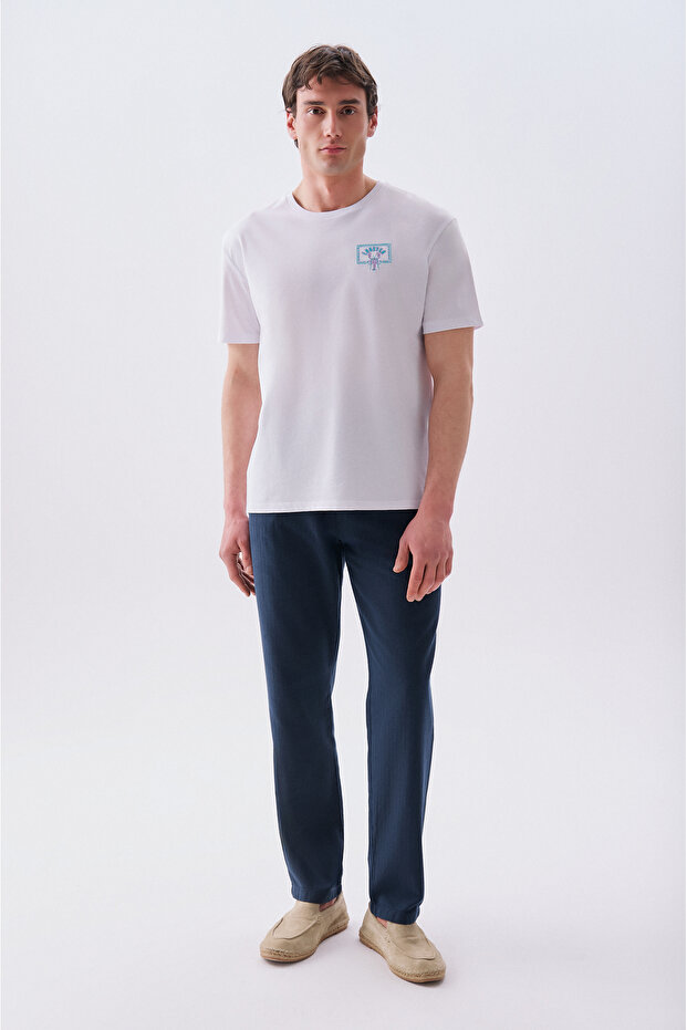 Men's Navy Blue Loose Fit Tie-Waist Trousers