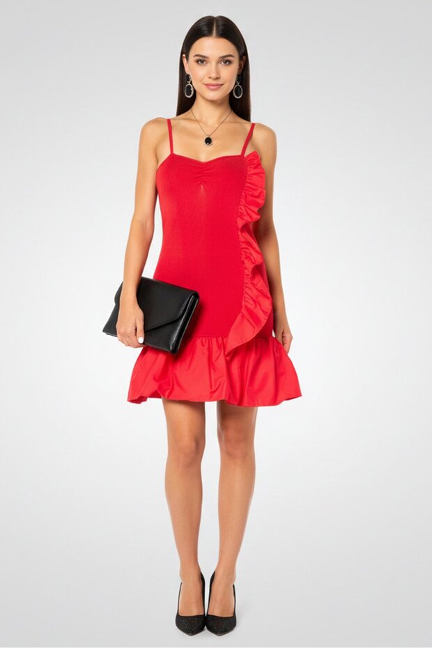Women Solid Mini Dress, Red