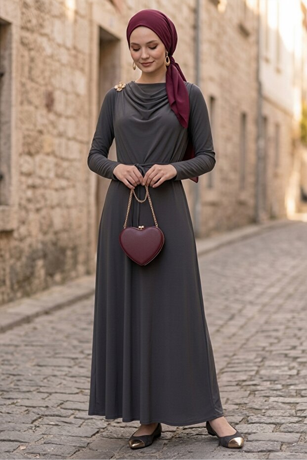 Shawl Tie-Detail Dress 1691 - Anthracite