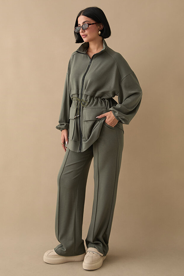 Double Pocket Piped Set - Khaki - 4