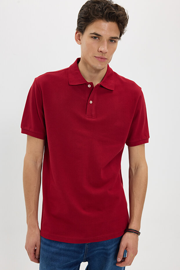 Men's Regular Fit Comfortable Cut 100% Cotton Plain Pique Red Polo Collar T-Shirt