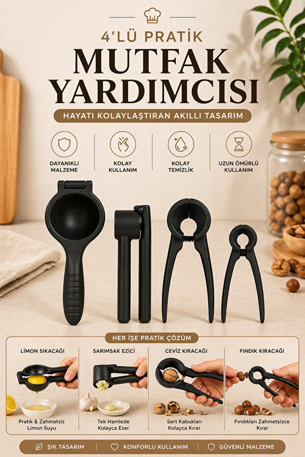 4-Piece Kitchen Grater and Scraper Set – Kitchen Tools for Lemon, Garlic, Walnut and Hazelnut