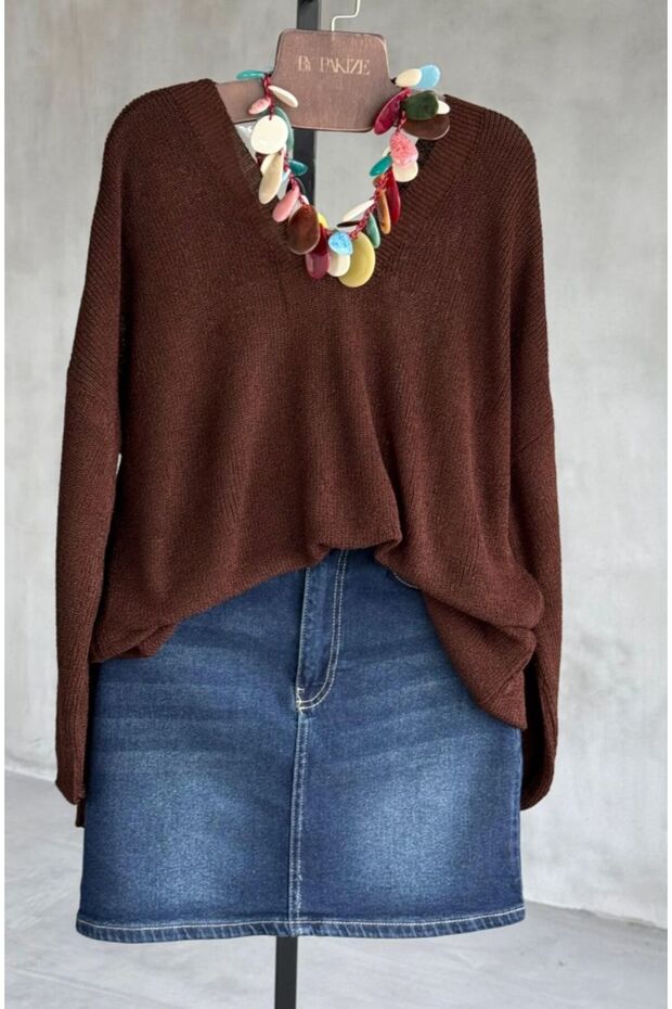 Women's Knitwear Sweater Front Back V-Neck Balloon Sleeve Thin Mercerized Knitwear Knitted Loose Sweater
