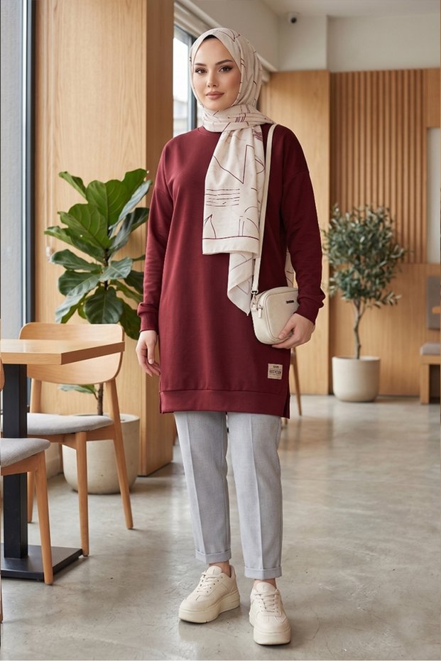 Coat of Arms Slit Detail Tunic 1665 - Burgundy