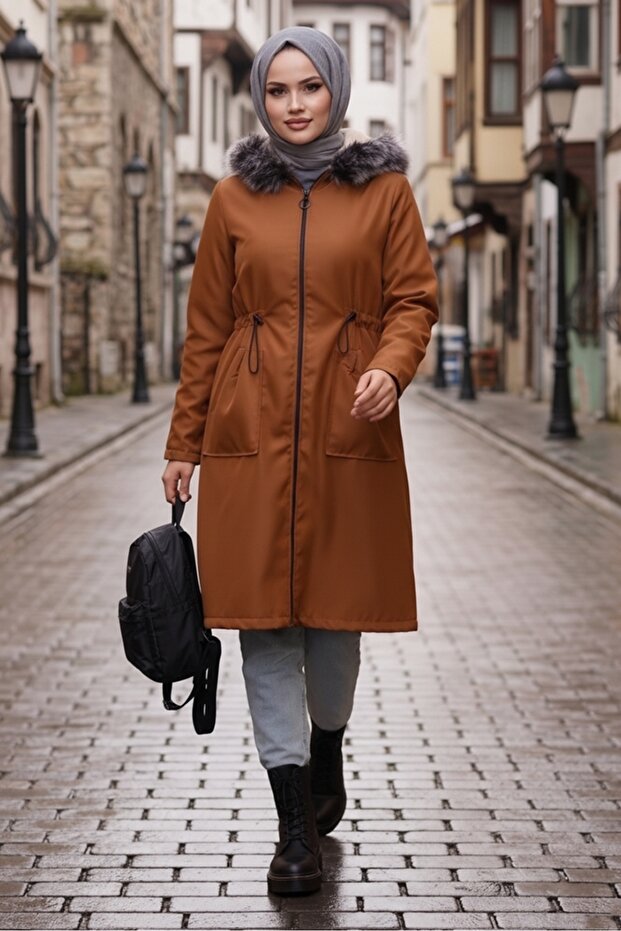 Mandes Tunnel Belted Coat 592 - Tan