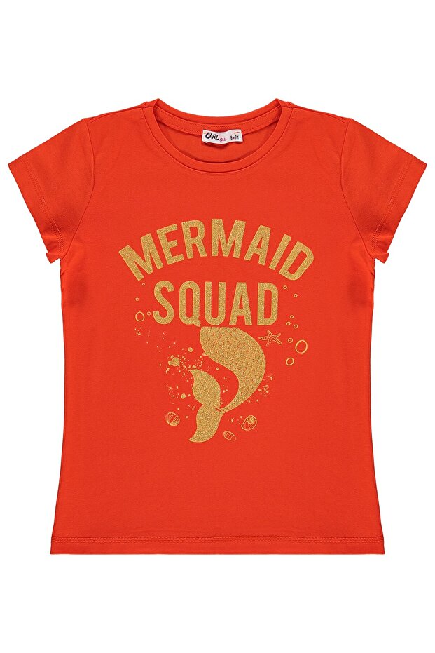 Mermaid Printed T-Shirt for Ages 6-9 - Orange