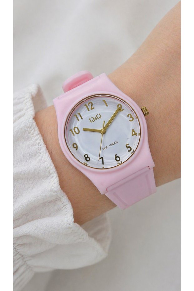 Pastel Pink Young Girls Women Wristwatch Silicone Cord White Dial Water Resistant