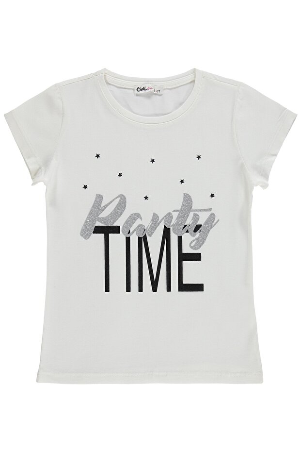 Party Time Printed T-Shirt for Ages 6-9 - Off-White