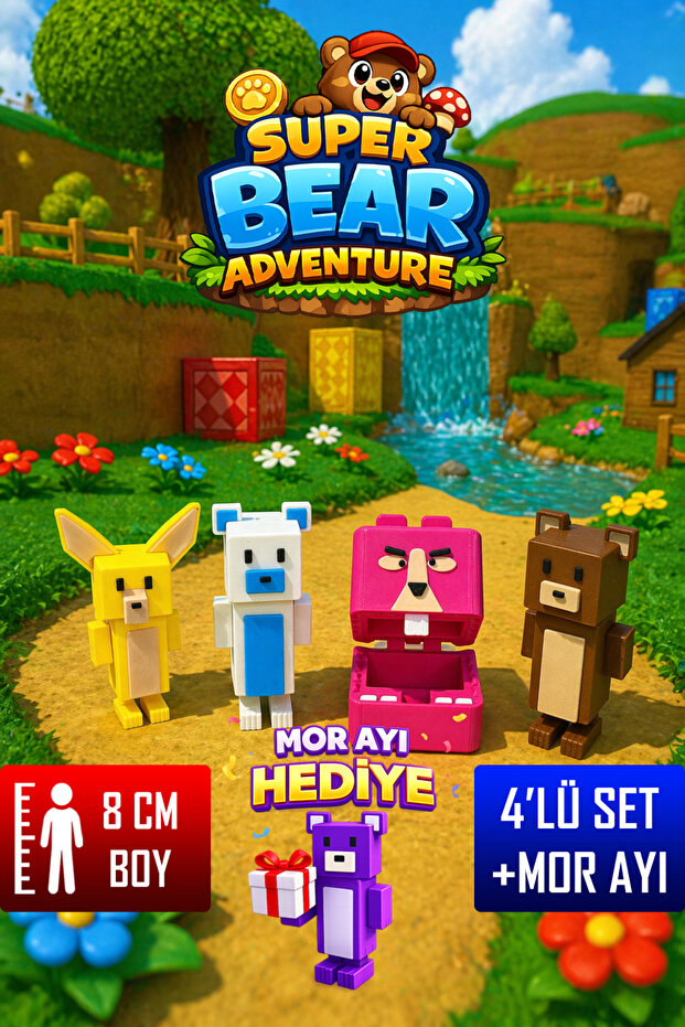 YAGLİZ Super Bear Adventure 4'lü Set Süper Ayı, Kar Vadisi Ayı, Tilki ve Tavşan Figür Seti