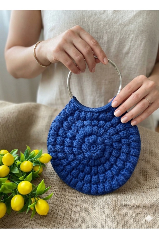 Handmade Popcorn Knitting Bag Stylish Design with Clutch Bag Metal Rings and Chain
