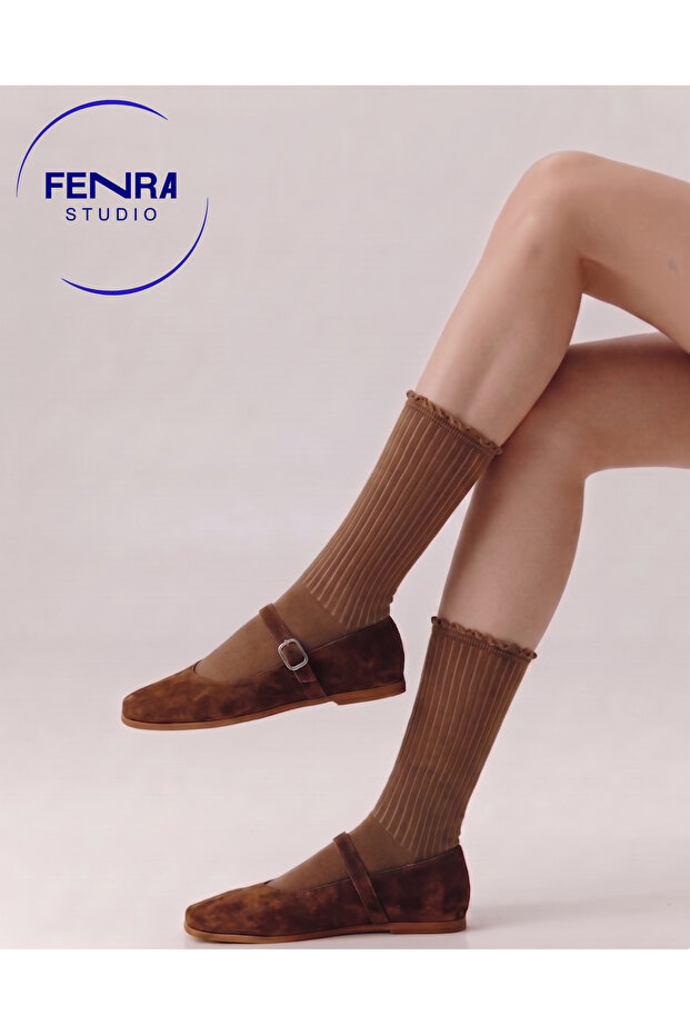 Toeless Seamless Women's Derby Brown Ruffle Socks Cotton Socks